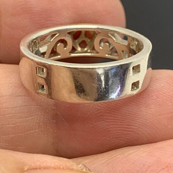 Solid Sterling Silver 925 Pierced Scroll Flat Band 5.5mm Wide Ring Size 7 - Picture 4 of 9